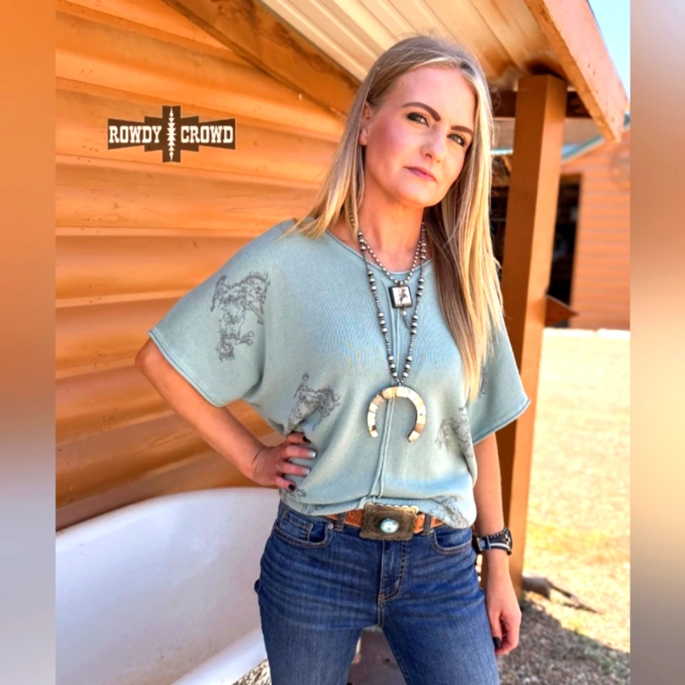 NWT Rowdy Crowd Women's Western Sage Green Bronco Top Size Extra Large